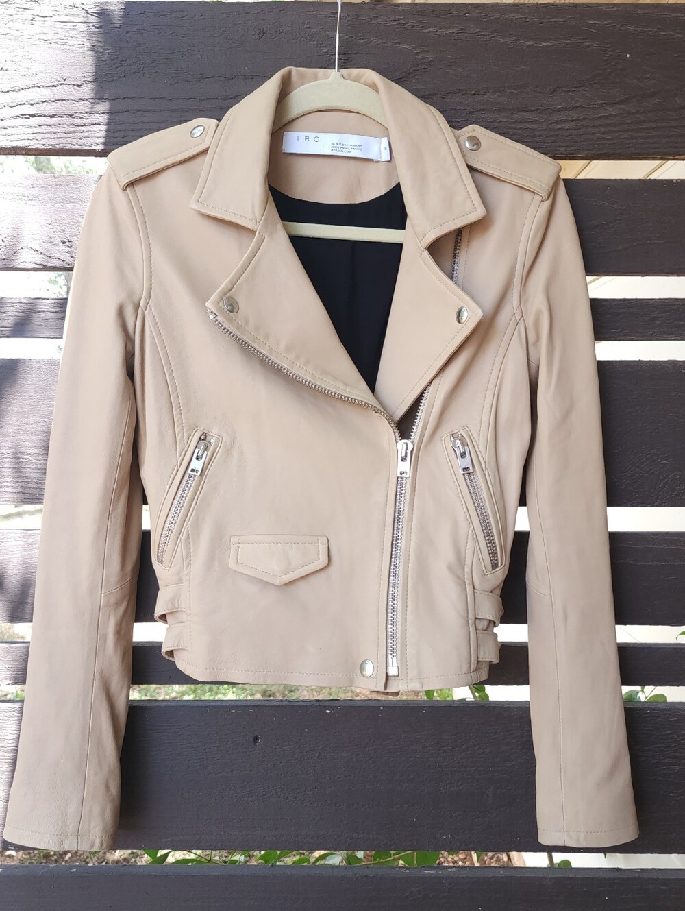 IRO Beige Leather Biker Jacket Ashville 21S Size 36 Quiet Luxury